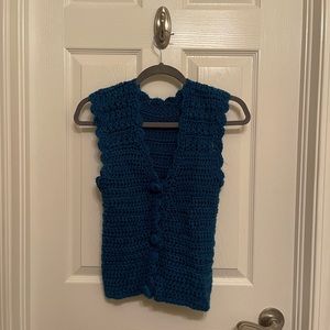 Blue knitted/crochet Vest